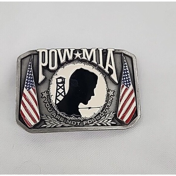 POW MIA Belt Buckle Enameled Bergamot Brass Works made in U.S.A. - Picture 1 of 5